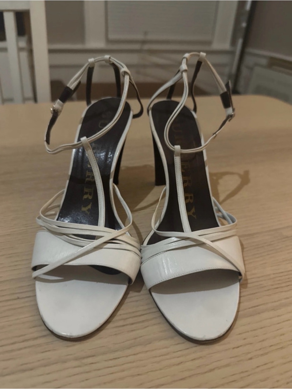 Burberry White Strappy Ankle‑Tie Heels